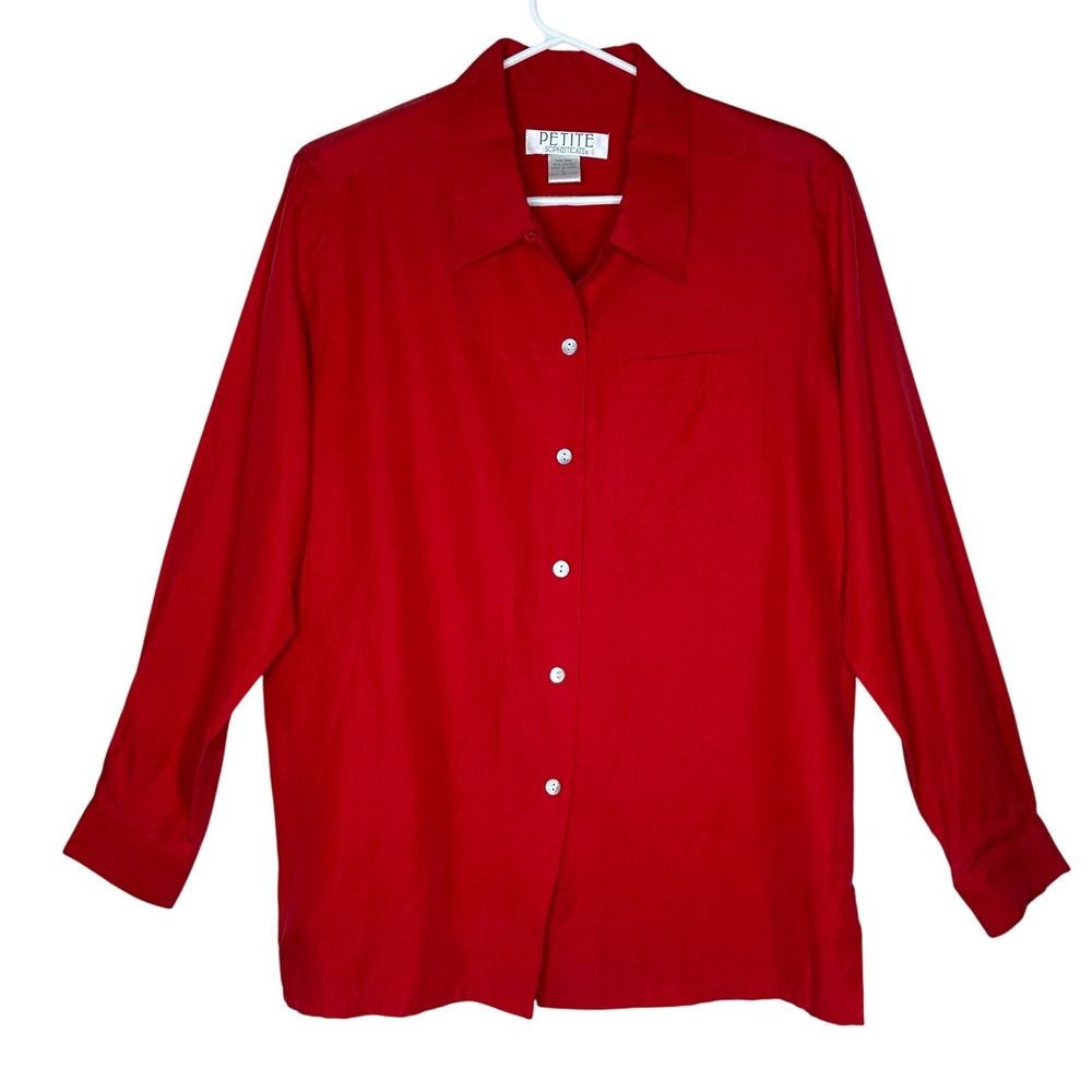 Petite Sophisticate NWT Red Silk Blend‎ Long Sleeve Button Down Shirt Women's L
